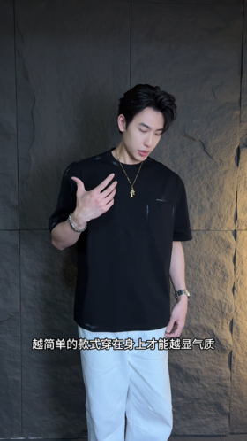 1121夏季高级感新款韩版撞色手绘圆领短袖T恤百搭情侣简约潮流上衣