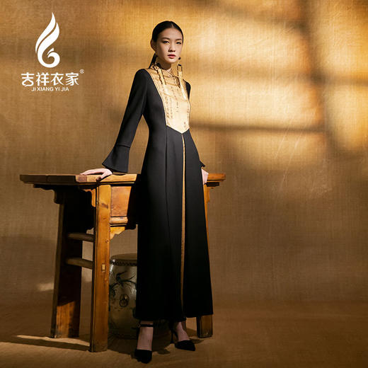 吉祥衣家中国风新中式复古女装2025新款春夏款女装天骨鹤体连衣裙 商品图0