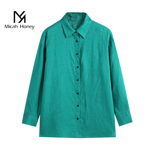 米加蜜时髦水洗亚麻衬衫外套 商品图2