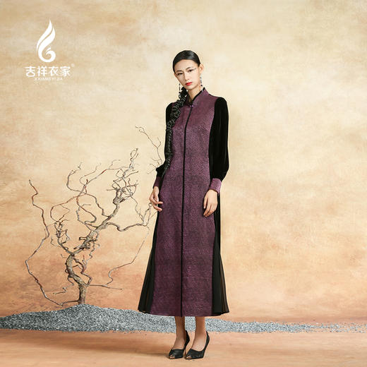 吉祥衣家新中式国风香云纱提花气质修身显瘦女装景仪凤凰游连衣裙 商品图1