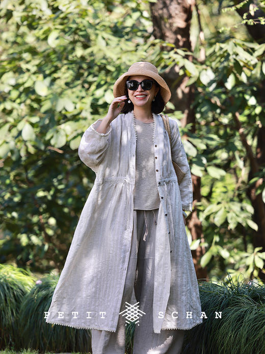 PETIT SCHAN小闪 CLO#776 where zen comes from 禅从何处来 纯亚麻法式镂空提花抽绳连衣裙外套 商品图2