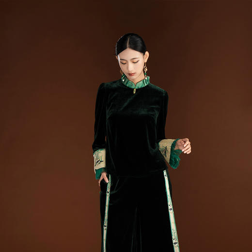 吉祥衣家新中式国风新款高端气质优雅修身女装翠袖青衣上衣外套 商品图1