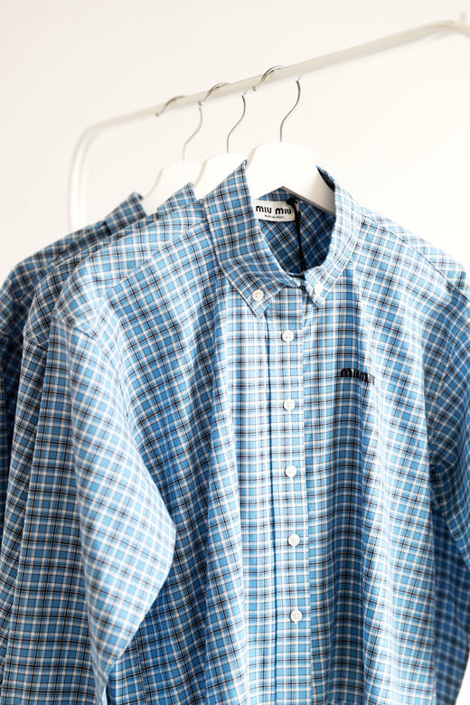 格纹府绸衬衫，叠穿更好看！！胸口小标刺绣翻领长袖衬衣C033188 商品图4