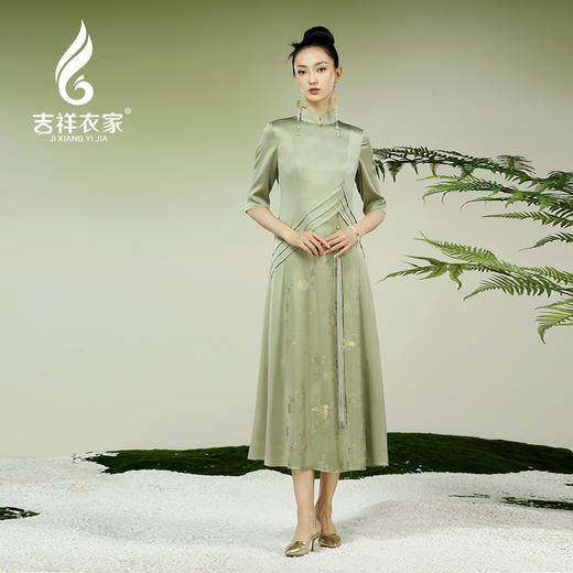 吉祥衣家新中式国风夏新款高端气质修身女装穿花峡蝶连衣裙 商品图0