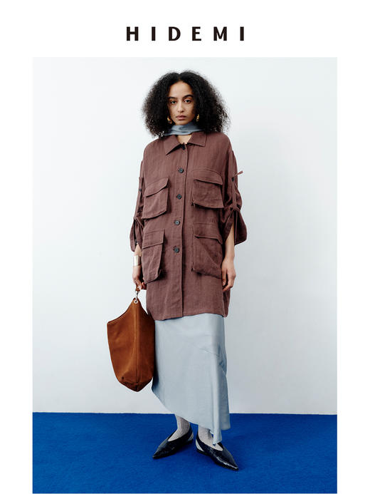 HIDEMI 极简设计感不对称飘逸感磨砂艺术感缎面定染雾霾月光灰套装 上衣/半裙 商品图9