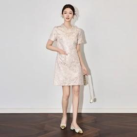 【高货wl】全新升级【铂金会员275/天猫369/差价94】(73043) 洛诗琳时尚名媛优雅新中式重工钉珠翻领金丝提花连衣裙