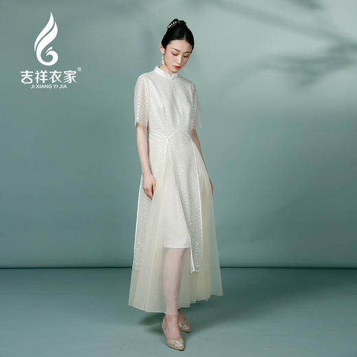 吉祥衣家新中式国风春夏新款高端气质显瘦修身女装双飞翼连衣裙 商品图1