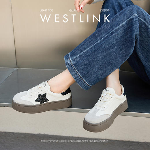 西遇星星德训鞋女新款韩系复古小白鞋撞色轻便厚底板鞋V0356322 商品图1