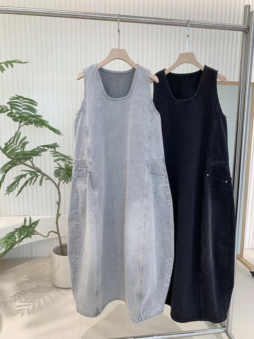 无袖牛仔连衣裙 75%棉+25%汉麻 立体水洗工艺 松弛舒适的穿搭 清爽纯净 长度刚刚好 无袖设计 商品图11