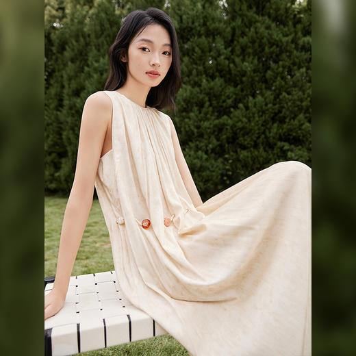 IC慵懒抽绳无袖度假宽松连衣裙女新款夏季休闲优雅气质裙子 商品图1