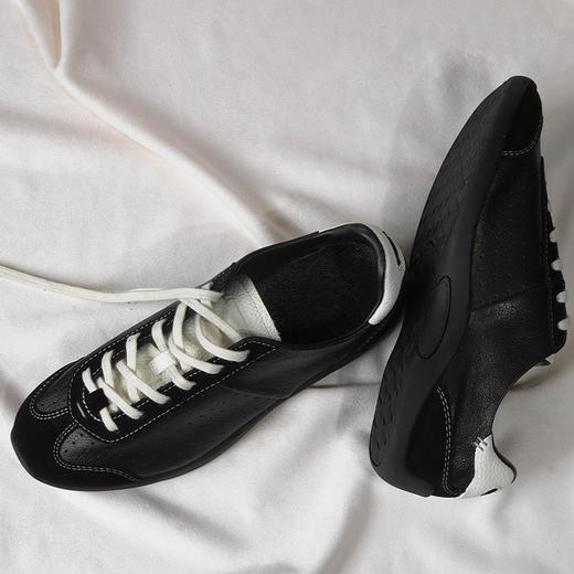 BESSIEIE/贝缌 头层牛羊皮  复古系带芭蕾小白鞋休闲轻薄运动德训鞋百搭 商品图4