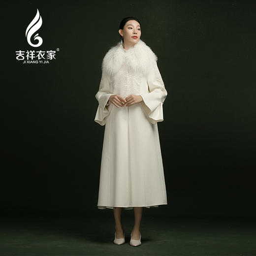 吉祥衣家新中式国风复古滩羊毛高端气质显瘦修身女装回风舞雪大衣 商品图0