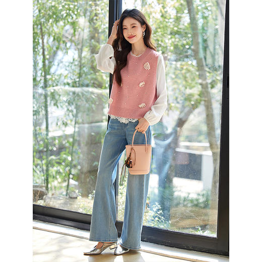 【年货节】熙世界法式立体花卉针织马甲女春季新款外穿叠穿宽松无袖背心上衣 商品图4