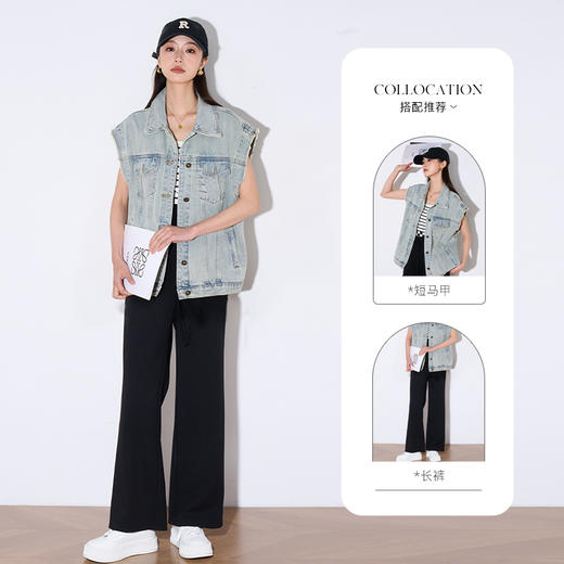 OLrain欧芮儿浅蓝色马甲女夏季2024年新款设计感复古牛仔短上衣 商品图1