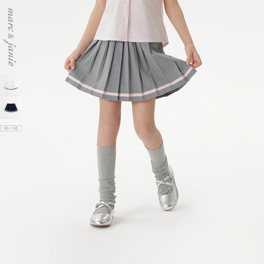 马克珍妮女童复古学院撞色百褶短裙半身裙儿童裙子秋装新款241502 商品图0