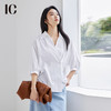 IC 法式气质七分短袖斜门襟衬衫宽松V领上衣休闲百搭衬衣外套女夏 商品缩略图2