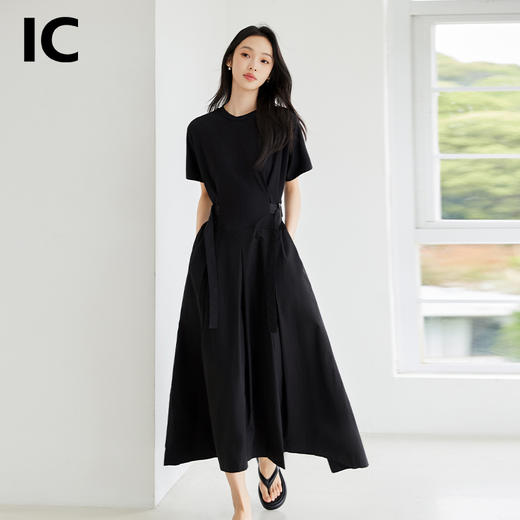 IC黑色圆领宽松气质休闲优雅连衣裙女新款通勤优雅高级感裙子 商品图1