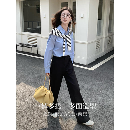 【五折购】熙世界黑色窄版直筒西装裤女春秋2025新款宽松垂感阔腿裤休闲西裤 商品图2