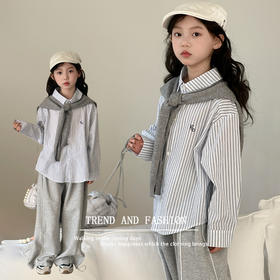 【麦乐拉  5035披肩条纹衬衣】蓝白竖条纹衬衫 胸前刺绣小设计 宽松百搭 怎么搭都好看