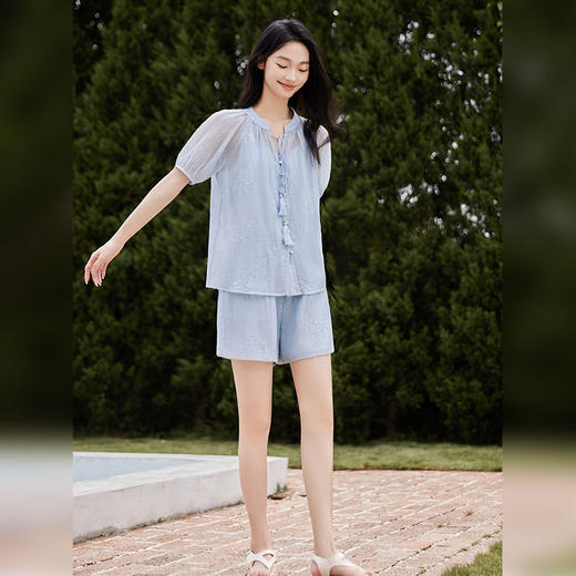 *IC 休闲气质宽松短袖对襟流苏短裤套装女新款夏季度假套装 商品图2