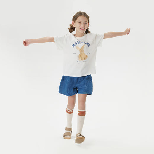 【凉感透气】马克珍妮女童兔兔玩偶短袖T恤2025年夏装新款550686 商品图1