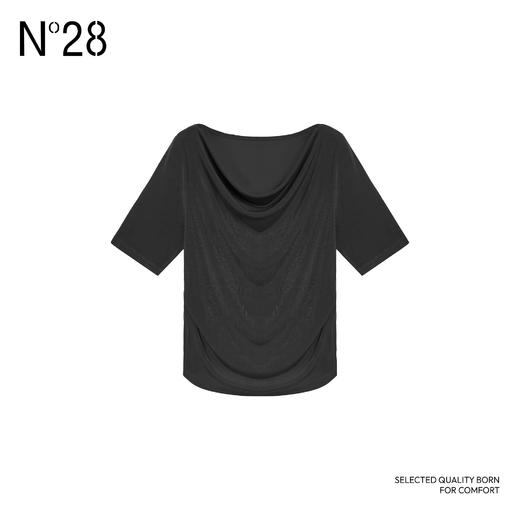 【破价】N°28 2025春季新款醋酸T恤 显瘦堆堆领时尚百搭设计感薄款上衣895141T354 商品图1