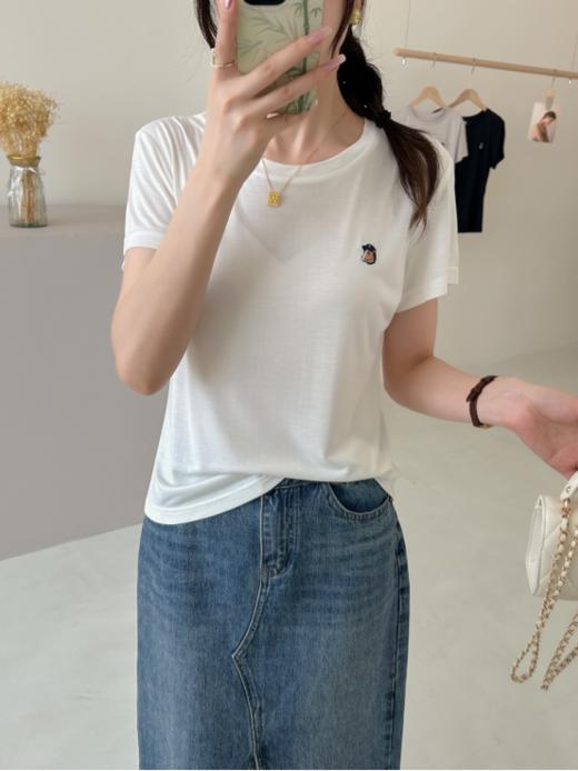 👏桑蚕丝圆领T恤，不要太好穿🌝【NECHEER柏奥玛夏季女士莫代尔桑蚕丝圆领T恤25901👍】 3色可选：黑色 白色 驼色 商品图2