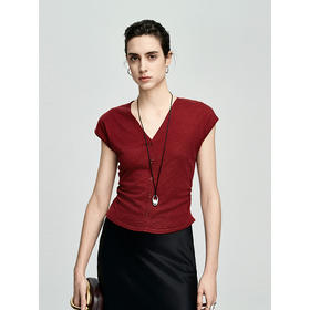 棉仓362635005-初棉收腰V领短袖针织衫