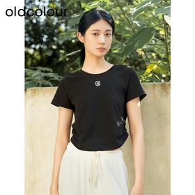 oldcolour夏季新款纯色简约通勤百搭短款短袖T恤女Q240204A1