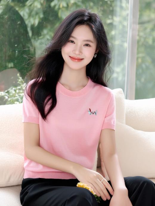 奢姿大码女装2025夏季减龄绣花图案时尚针织衫胖妹妹圆领百搭上衣9652690346 商品图3