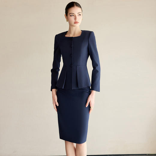 IWY/青色西装套装女新款工作服职业气质套裙高级感柞蚕丝醋酸正装CS2219 商品图1
