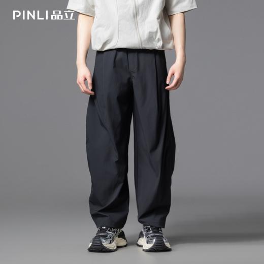 PINLI品立2025夏季新款褶皱设计感休闲裤潮牌男百搭宽松直筒长裤GD252117313 商品图0