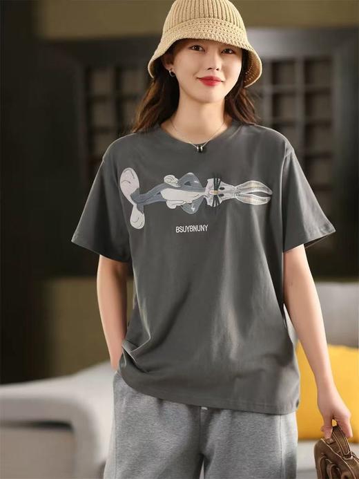 雀说新款立体卡通刺绣棉短袖女圆领套头衫休闲T恤上衣AL242 商品图4