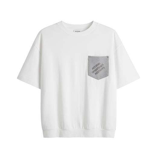 HIM漢崇  休闲宽松短袖卫衣简约拼接口袋舒适圆领上衣男 2026春夏 商品图4