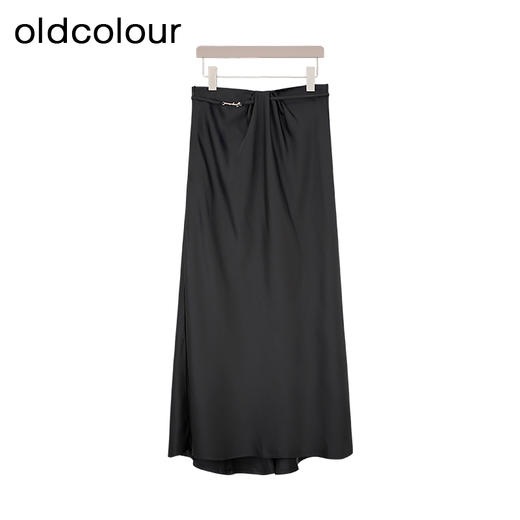 oldcolour夏季新款黑色时尚通勤优雅简约设计感半身裙女Q220609A1 商品图0