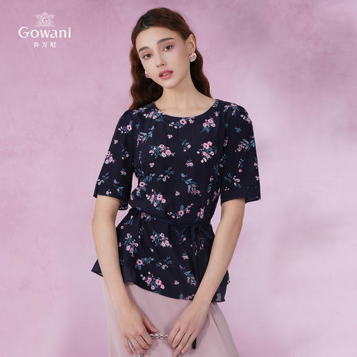 乔万尼夏季新款桑蚕丝真丝上衣小碎花收腰减龄衬衫EI2C840 商品图3