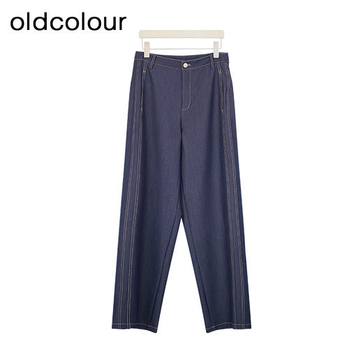 oldcolour夏季新款复古气质蓝色休闲高腰显瘦直筒长裤女Q220708A1 商品图2