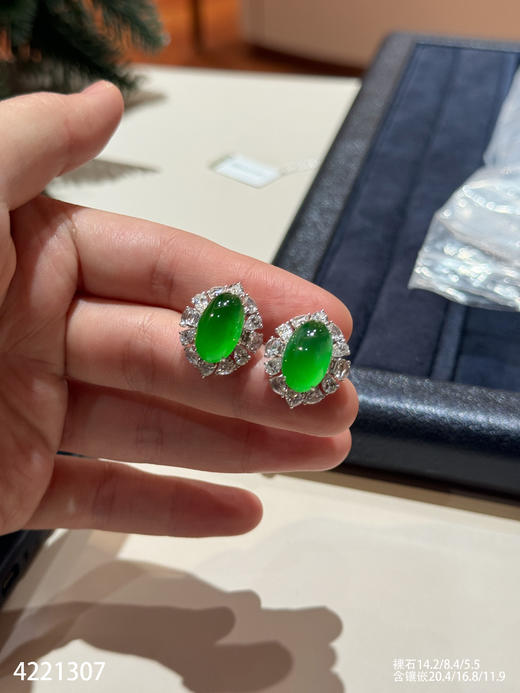 老坑玻璃种艳绿蛋面耳钉【4221307】具体价格微信咨询 商品图0