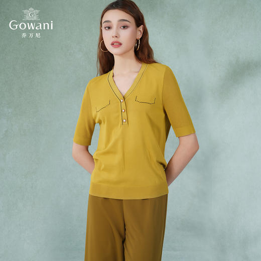 【两色可选】乔万尼早春冰丝针织衫薄款小香风设计感v领修身夏款上衣EI2M821 商品图2