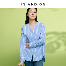 55169 IN AND ON  蓝调 100%棉一衣多穿可脱卸领条纹衬衫