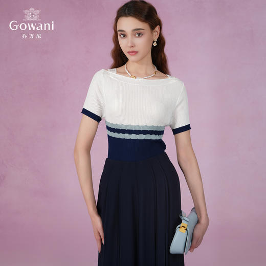 乔万尼早春冰丝针织衫薄款小香风设计感方领修身夏款上衣EI2M816 商品图1