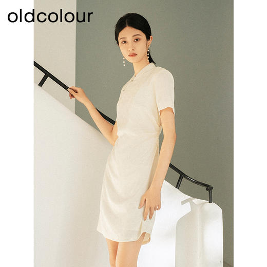 oldcolour夏季新款新中式肌理感旗袍式高腰短袖连衣裙HQ241011A1 商品图3