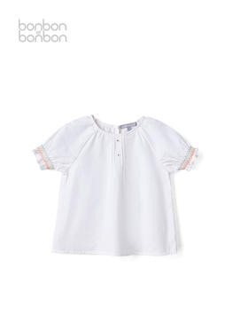 米白撞色打揽上衣