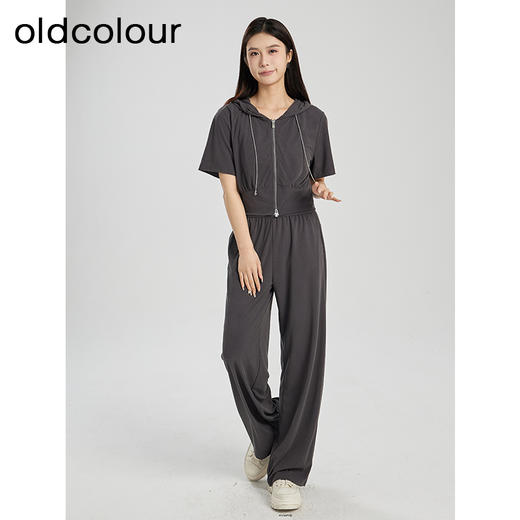 oldcolour夏季新款灰色简约气质运动休闲连帽卫衣套装女Q281401A1 商品图2