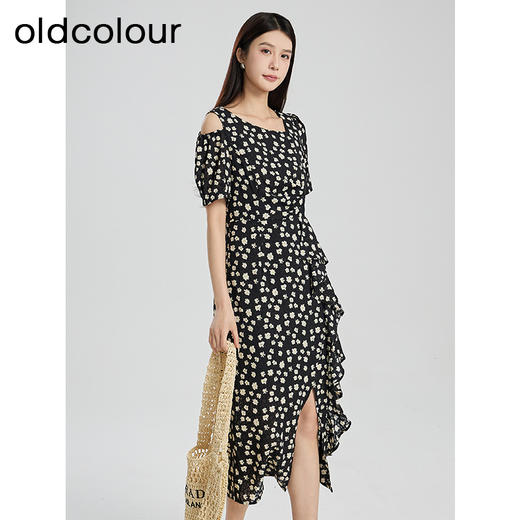 oldcolour夏季新款设计感小众气质不规则短袖碎花连衣裙Q281022A1 商品图2