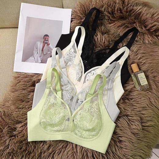 【性感Bra❗法式蕾丝水晶杯内衣】可拆卸乳胶贴设计，侧翼加高处理侧收副乳，无钢圈聚拢量子芯片文胸收副乳胸罩抹胸女QQ 商品图3