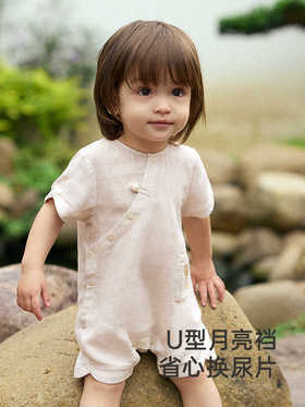 英氏婴儿衣服夏季短袖透气新国风新生儿男宝宝连体衣YRHBJ2R037A