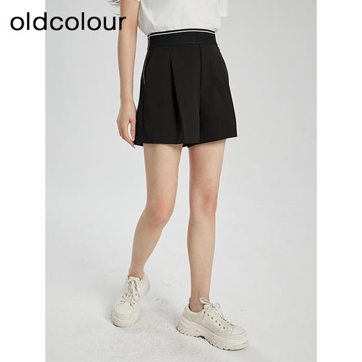 oldcolour夏季新款撞色拼接简约气质高腰宽松休闲短裤女Q220702A1 商品图3