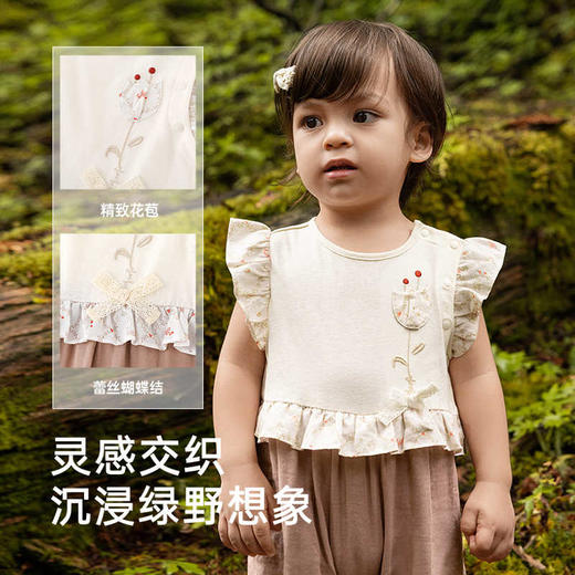 英氏婴儿衣服夏季轻薄亚麻透气女童连体衣月亮裆爬服YRHBJ2R052A 商品图3