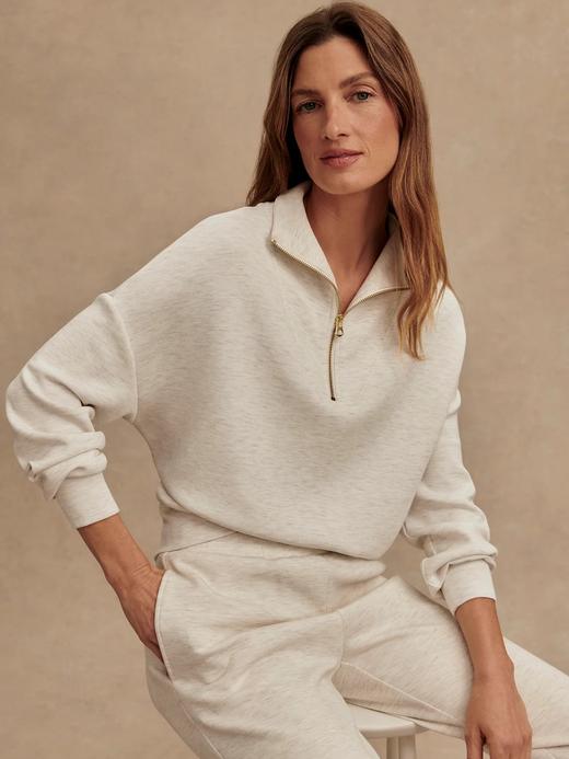 Varley - Hawley Half Zip Sweat - Ivory Marl - 女装 - 半拉链卫衣 - 象牙白灰色 商品图4
